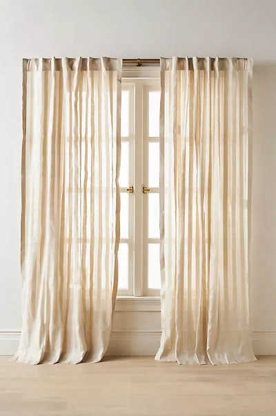 Anthropologie Ventura Silk Semi-sheer Woven Stripe Curtain In Neutral
