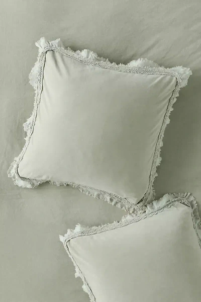 Anthropologie Victoria Cotton Velvet Ruffle Euro Sham In Green
