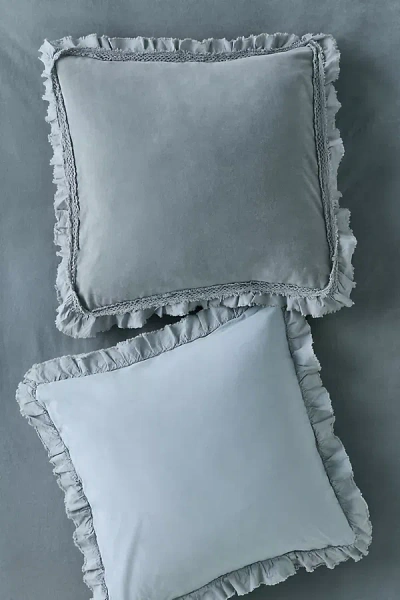 Anthropologie Victoria Cotton Velvet Ruffle Euro Sham In Blue