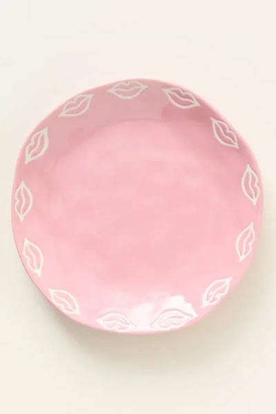 Anthropologie Vida Icon Stoneware Dessert Plate: Valentine's Day Edition In Pink
