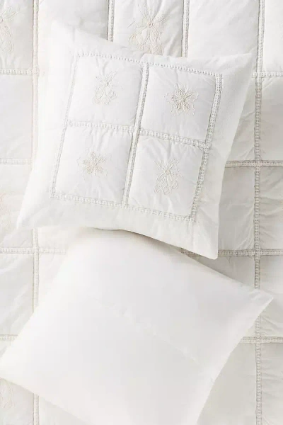 Anthropologie Vienne Cotton Floral Embroidered Euro Sham In White