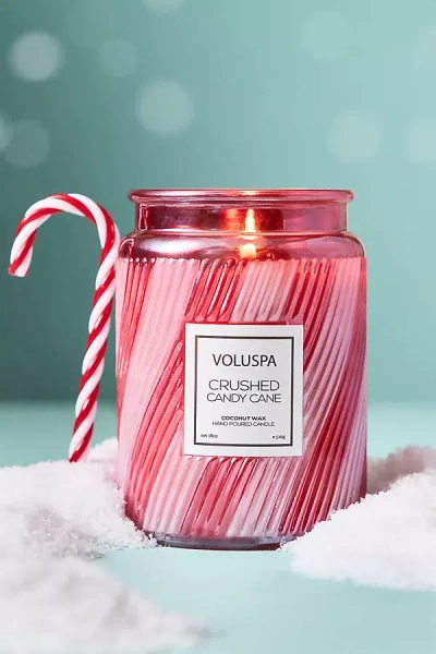 Anthropologie Voluspa Gourmand Crushed Candy Cane Boxed Glass Candle In Pink