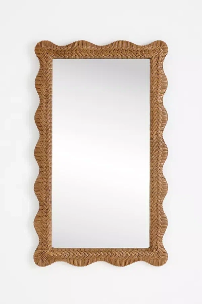 Anthropologie Wallie Scalloped Rattan Wall Mirror In Brown