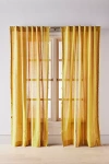Anthropologie Walton Cotton Linen Sheer Stripe Tassel Curtain In Orange