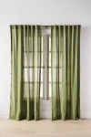 Anthropologie Walton Cotton Linen Sheer Stripe Tassel Curtain In Green