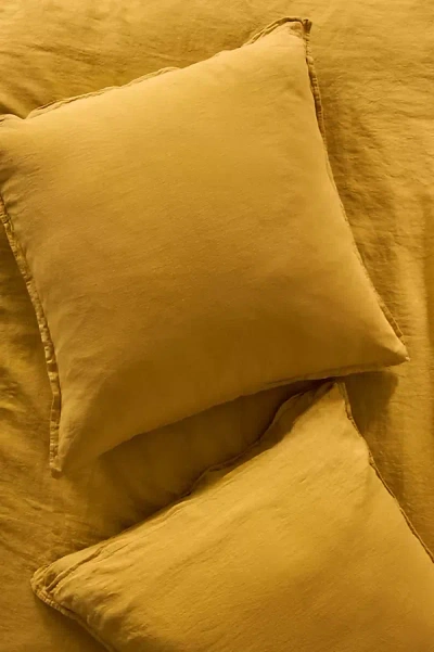 Anthropologie Washed European Flax Linen Euro Sham In Yellow