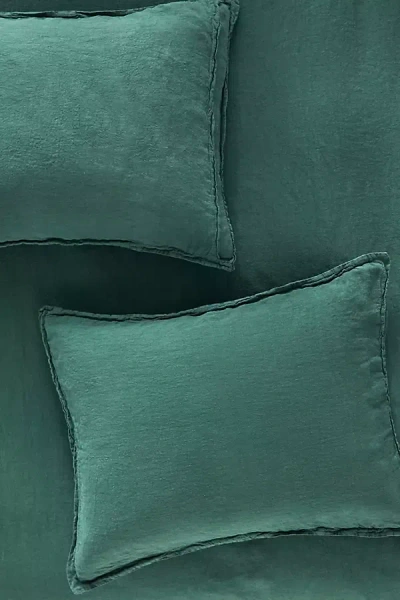 Anthropologie Washed Linen Shams, Set Of 2 In Green