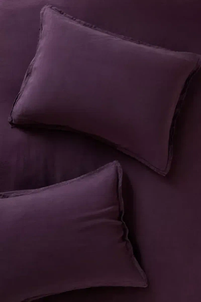 Anthropologie Washed Linen Shams, Set Of 2 In Purple