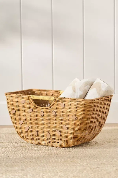 Anthropologie Watermelon Woven Wicker Basket In Brown
