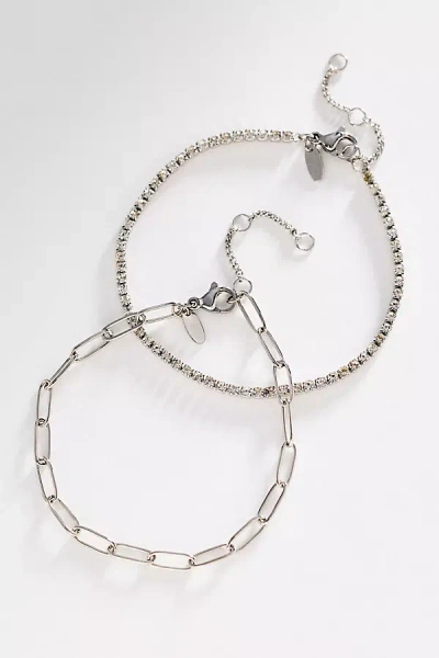 Anthropologie Water-resistant Tennis Bracelets, Set Of 2 In Silver