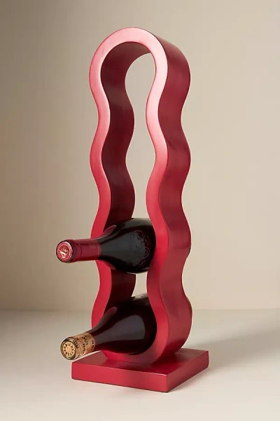 Anthropologie Wavy Wood Wine Rack In Red