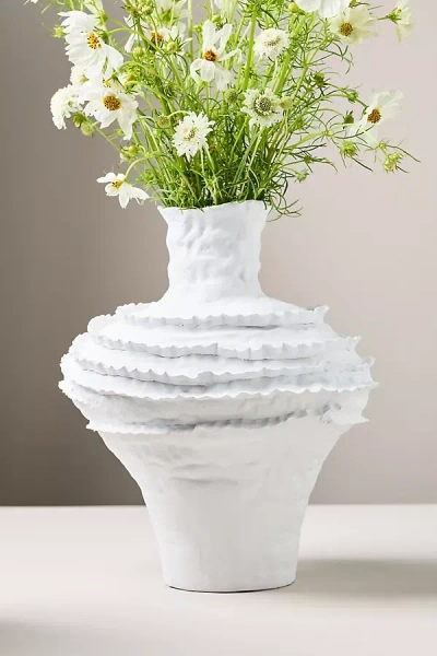 Anthropologie White Ruffle Ceramic Vase