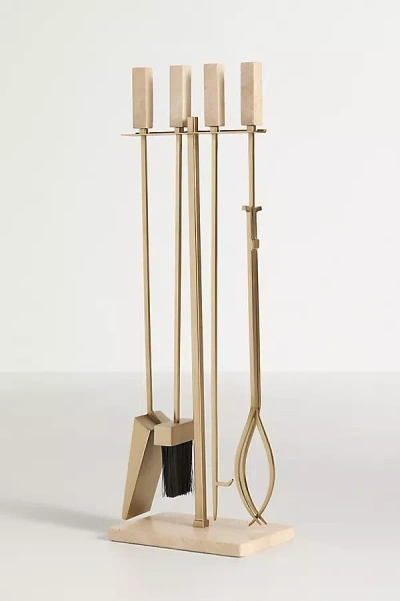 Anthropologie White Travertine Marble Fireplace Tool Set