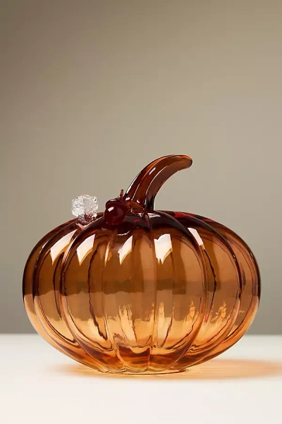 Anthropologie Willow Icon Decorative Glass Pumpkin In Brown