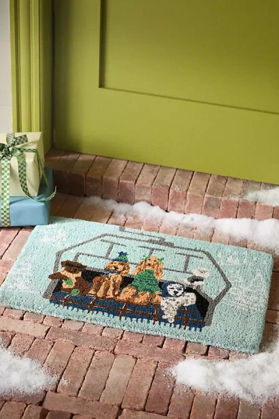 Anthropologie Winter Dogs Printed Coir Doormat In Blue