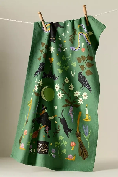 Anthropologie Witches Dish Towel In Green