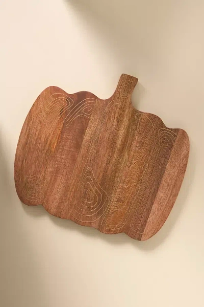 Anthropologie Wood Inlay Pumpkin Cheese Board In Brown