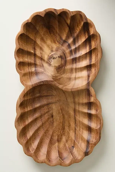 Anthropologie Wood Shell Double Platter In Brown