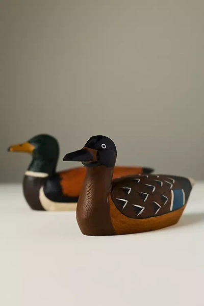 Anthropologie Wooden Mallard Decorative Object In Brown