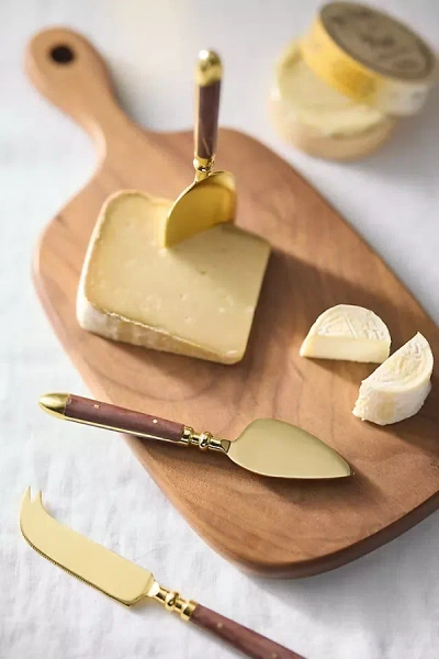 Anthropologie Woodland Metal Cheese Knives, Set Of 3 In Brown