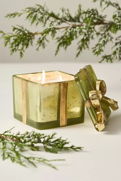 Anthropologie Woody Juniper & Cedar Glass Boxed Candle In Green