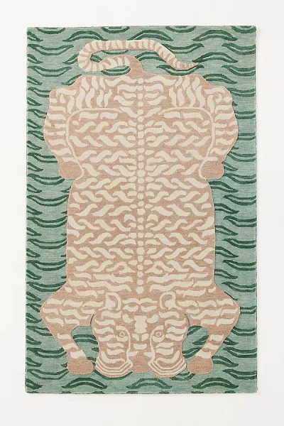 Anthropologie Wool Hand-tufted Tiger Rug In Green