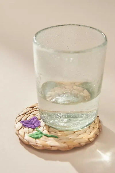 Anthropologie Woven Floral Embroidered Coaster In Purple