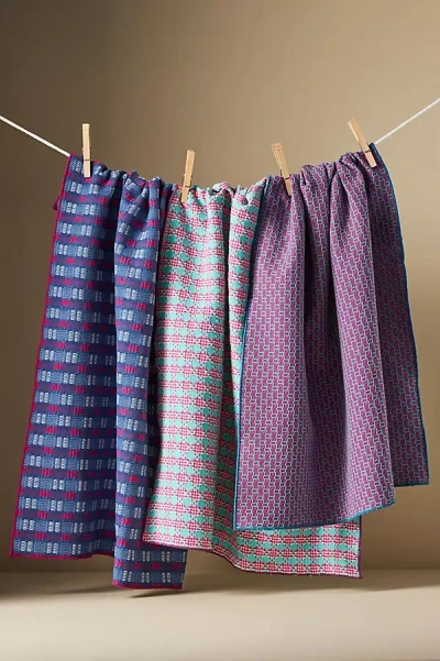 Anthropologie Woven Geo Jacquard Dish Towels, Set Of 3 In Multicolor