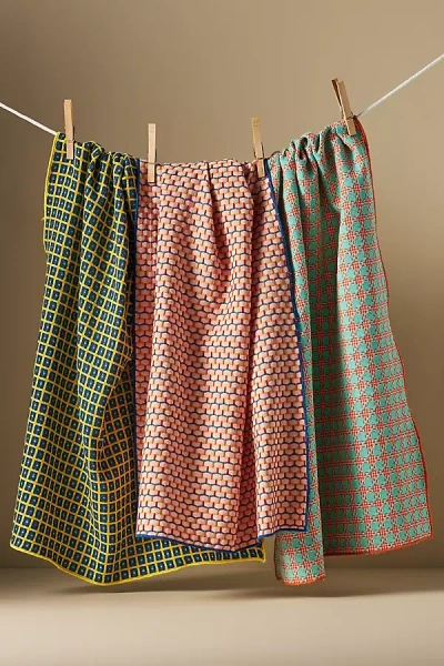 Anthropologie Woven Geo Jacquard Dish Towels, Set Of 3 In Multicolor