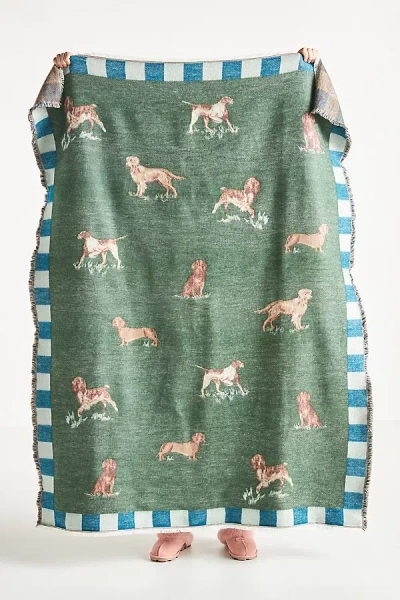 Anthropologie Woven Jacquard Patterned Throw Blanket In Green