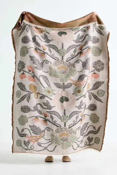 Anthropologie Woven Jacquard Patterned Throw Blanket In Gray
