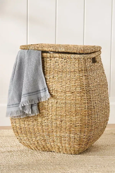 Anthropologie Woven Lidded Seagrass Hamper With Handles In Neutral