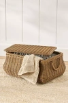 Anthropologie Woven Lidded Wicker Basket With Handles In Brown