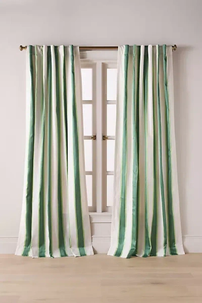 Anthropologie Woven Rugby Stripe Curtain In Green