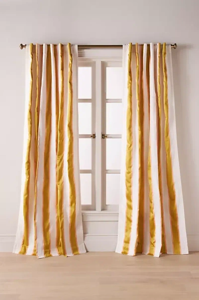 Anthropologie Woven Rugby Stripe Curtain In Yellow