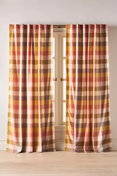 Anthropologie Woven Semi-sheer Cotton Plaid Curtain In Pattern