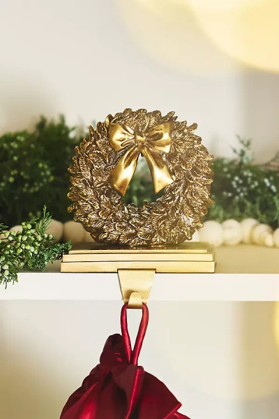 Anthropologie Wreath Stocking Holder In Gold