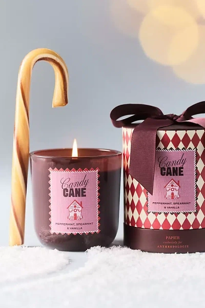 Anthropologie X Papier Gourmand Candy Cane Boxed Glass Candle In Pink