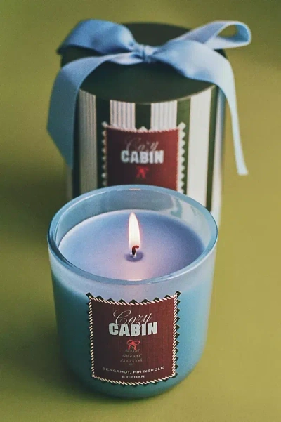 Anthropologie X Papier Woody Cozy Cabin Boxed Glass Candle In Blue