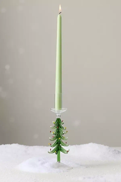 Anthropologie Yuletide Glass Candle Holder In Green