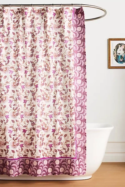 Anthropologie Zhana Cotton Printed Shower Curtain In Pink