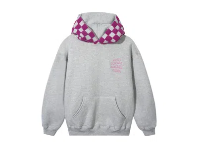 Pre-owned Anti Social Club Men's  Checkered Flag Hoodiein Grey/pink In Multi