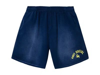 Pre-owned Anti Social Club Men's  Devils Playground Vintage Wash Shorts In Navy Blue