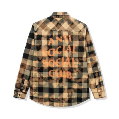 Pre-owned Anti Social Club Men's  Dialtone Flannel In Olive Tie Dye In Green