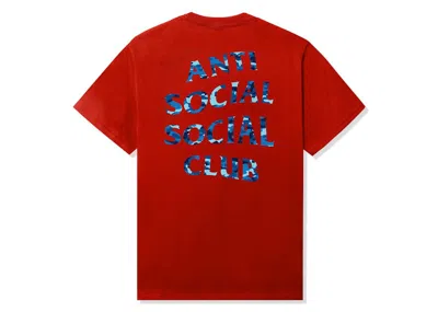 Pre-owned Anti Social Club Men's  Woody Blue Camo Tee Shirt In Red