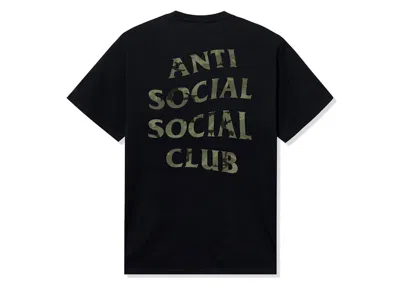 Pre-owned Anti Social Club Men's  Woody Green Camo Tee Shirt In Black