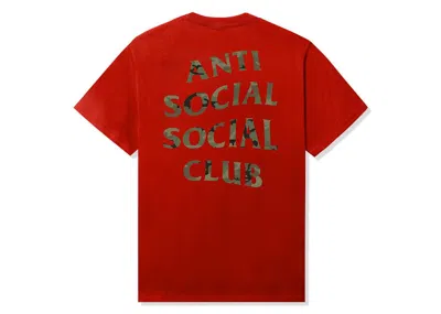 Pre-owned Anti Social Club Men's  Woody Green Camo Tee Shirt In Red