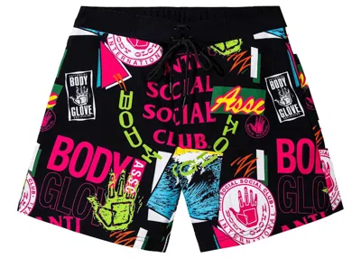 Pre-owned Anti Social Club Men's  X Body Glove Grubbing Board Shorts In Black