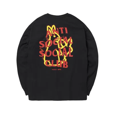 Pre-owned Anti Social Club Men's  X Fr2 Fire Pattern Long Sleeve Tee Shirt In Black