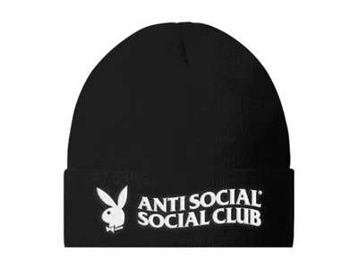 Pre-owned Anti Social Club Men's  X Playboy Read It Beanie In Black